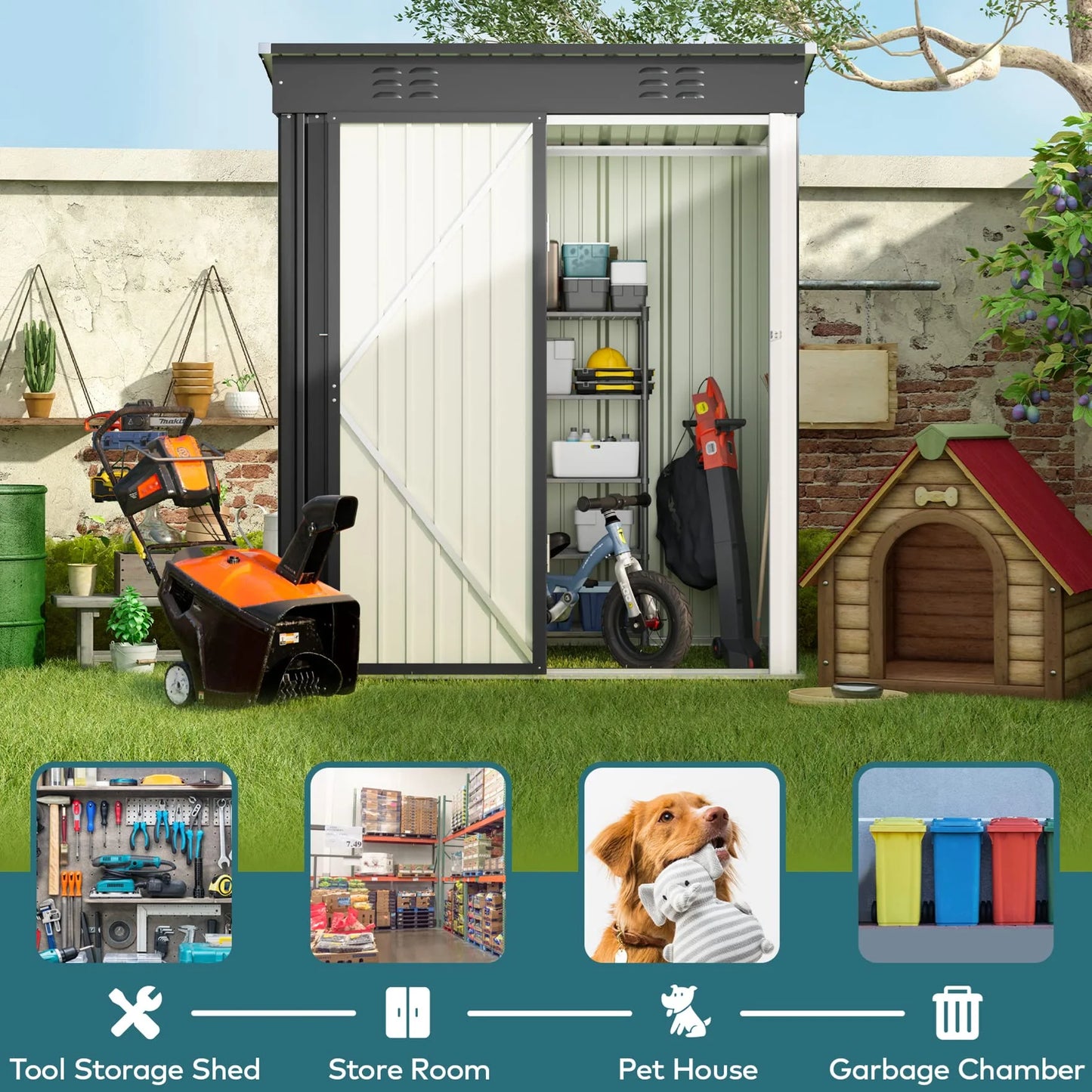 6' x 4' Outdoor Storage Shed, Lofka Garden Metal Shed with Base Frame for Backyard, Patio, Lawn, Gray