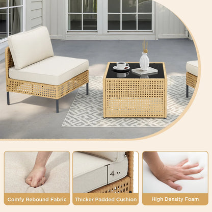 Swpormundo 6 Piece Wicker Patio Furniture Set,Outdoor Conversation Sectional Sofa w/Coffee Table,All-Weather Outdoor Sofa with Thick Cushions for Deck,Poolside,Garden,Beige