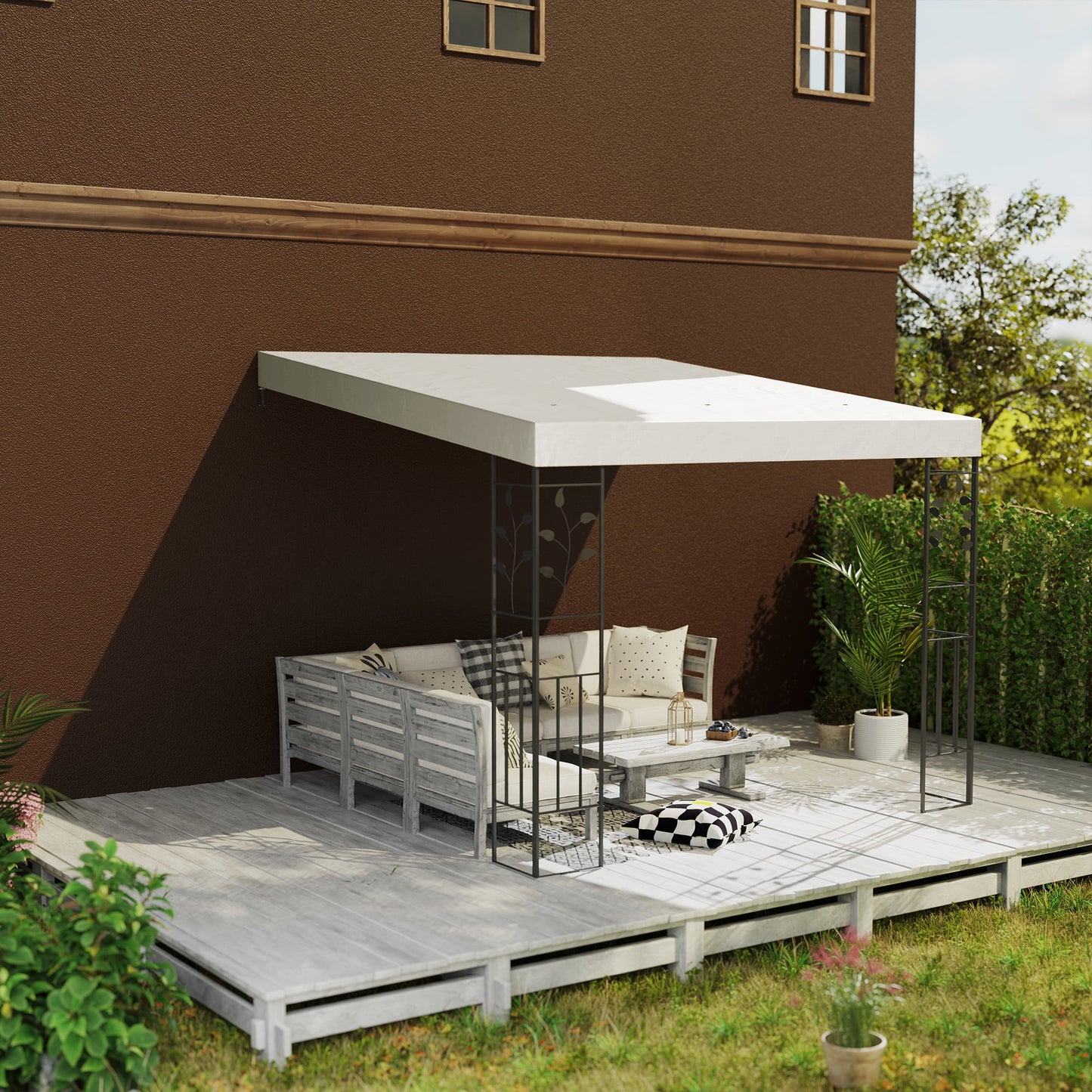 Outsunny 10' x 10' Outdoor Pergola Canopy, Metal Patio Canopy with Drainage Holes for Backyard, Garden, Porch, Cream White