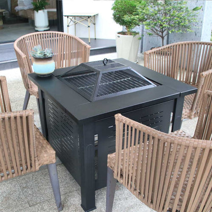 2 in 1 Smokeless Fire Pit Table for Outdoor Patio, Square Steel Heater with Removable Lid, Grill Over Stove, Multifunctional Firepit Table for Garden, Deck, Balcony, Backyard
