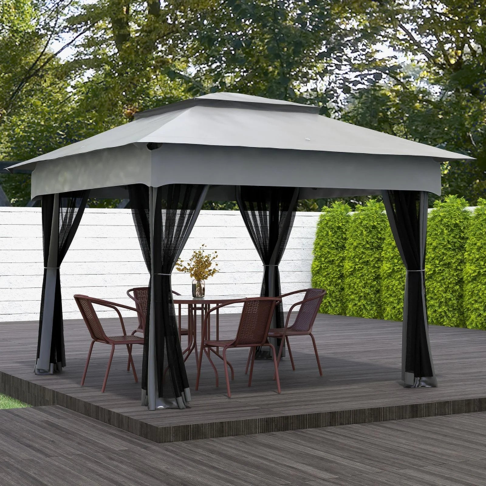Outsunny 11' x 11' Pop Up Canopy, Outdoor Patio Gazebo Shelter with Removable Zipper Netting, Instant Event Tent w/114 Square Feet of Shade and Carry Bag for Backyard, Garden, Light Gray On-Site