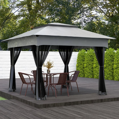 Outsunny 11' x 11' Pop Up Canopy, Outdoor Patio Gazebo Shelter with Removable Zipper Netting, Instant Event Tent w/114 Square Feet of Shade and Carry Bag for Backyard, Garden, Light Gray On-Site