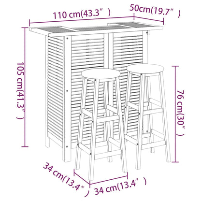 vidaXL 3 Piece Patio Bar Set Solid Wood Acacia