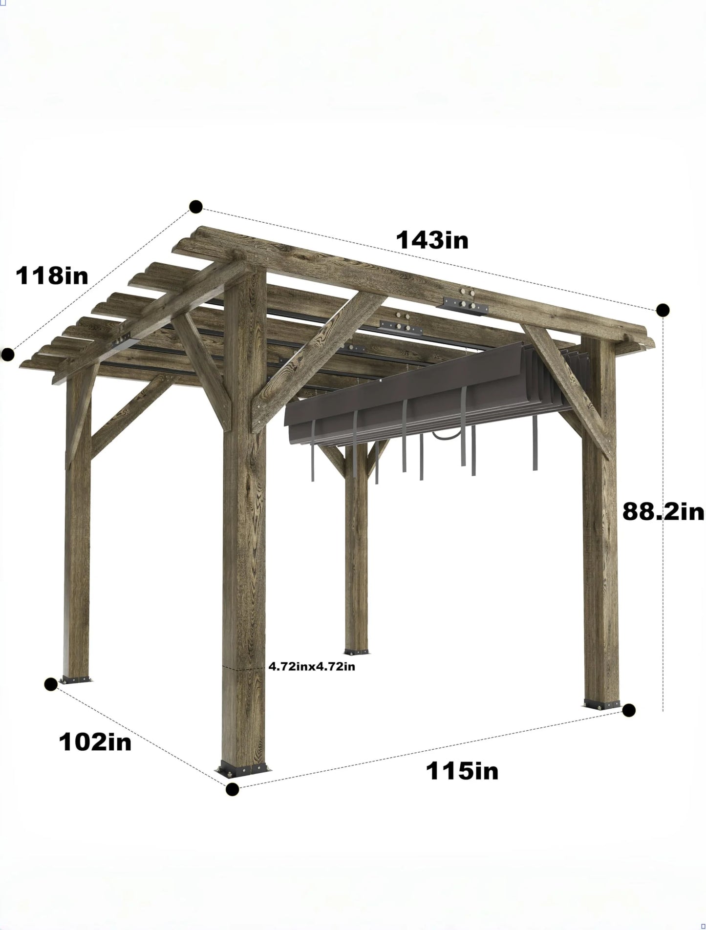 TROPOW 10'X 10' Cedar Wood Pergola with Solid Structure, Retractable Shade Canopy, Durable, Rot Resistant, Patio Pergola for Backyard, Deck, Garden, Outdoor Entertaining