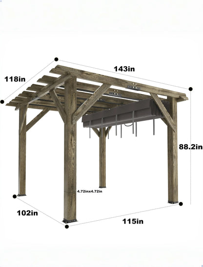 TROPOW 10'X 10' Cedar Wood Pergola with Solid Structure, Retractable Shade Canopy, Durable, Rot Resistant, Patio Pergola for Backyard, Deck, Garden, Outdoor Entertaining