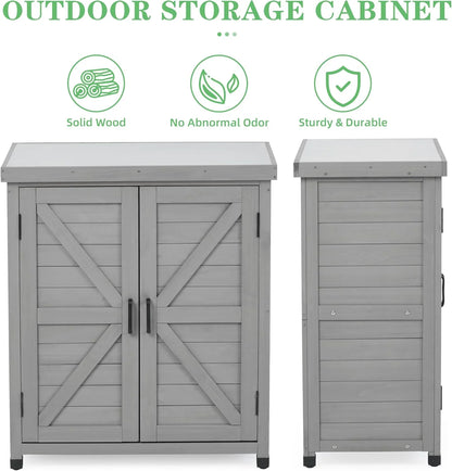 DEXS Potting Bench with Storage Cabinet and Metal Top, Wood Workstation for Outdoor Patio, Garden (31x17x36?)Coffee Brown