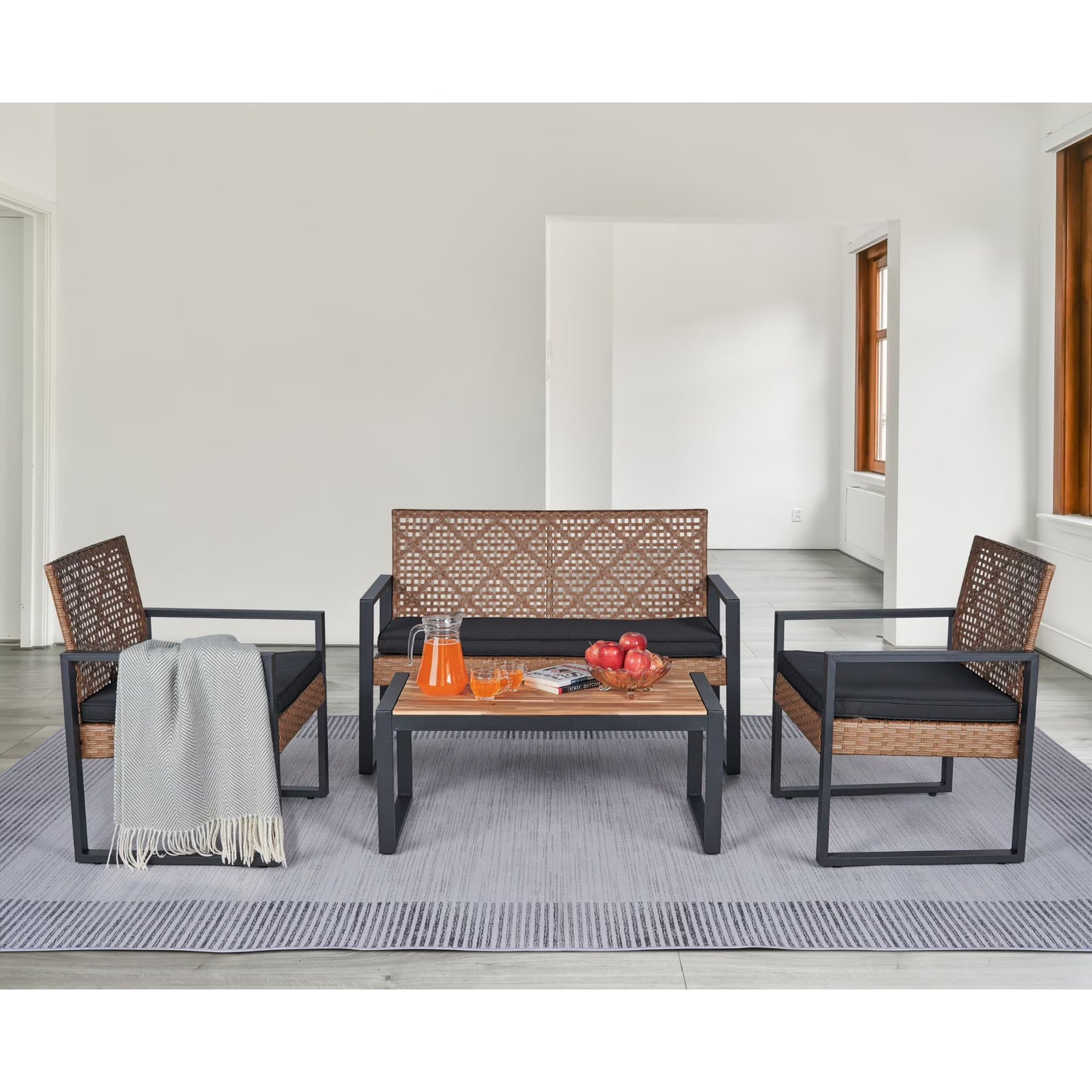 4-Piece Patio Conversation Sets, 2025 Upgrade All-Weather Wicker Patio Furniture Set w/Seat Cushions & Tempered Glass Coffee Table, Outdoor Patio Sets for Porch Poolside Backyard Garden, 705lbs