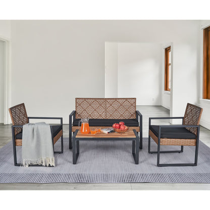 4-Piece Patio Conversation Sets, 2025 Upgrade All-Weather Wicker Patio Furniture Set w/Seat Cushions & Tempered Glass Coffee Table, Outdoor Patio Sets for Porch Poolside Backyard Garden, 705lbs