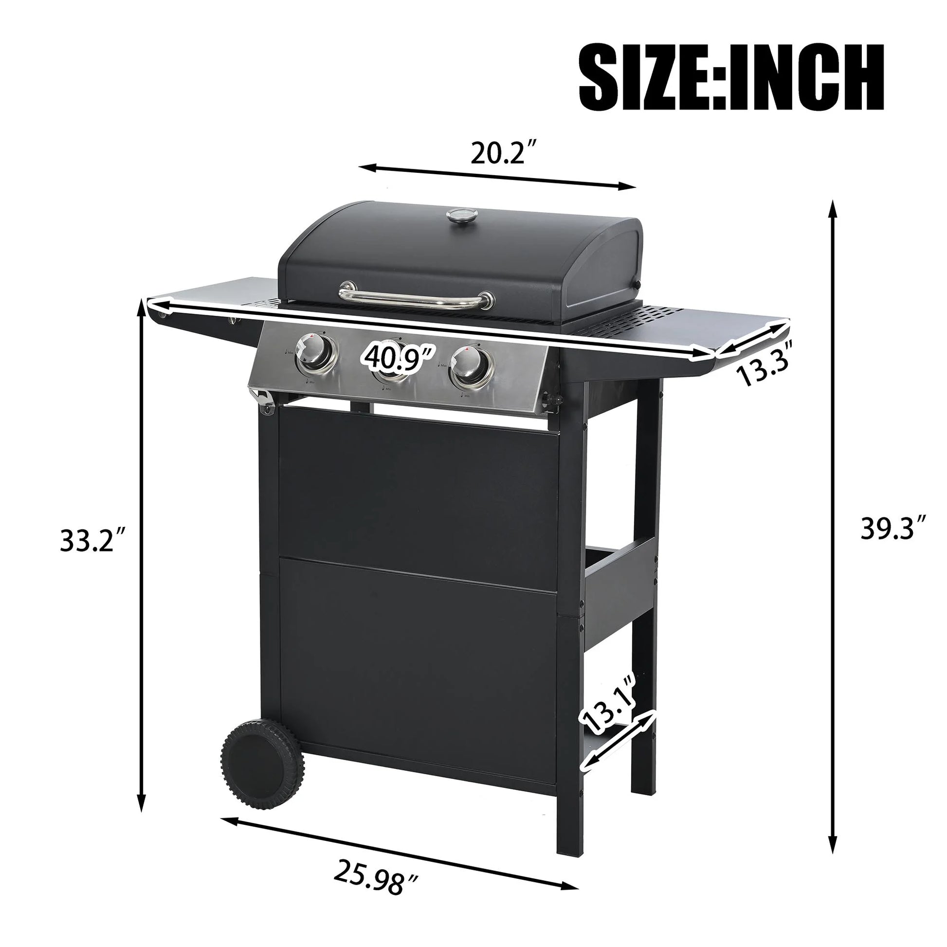 3 Burners BBQ Propane Gas Grill Side Burner & Thermometer, Stainless Steel 25,650 BTU Output Stainless Steel Grill for Patio Garden Barbecue Two Shelves (3-Burners Grill)
