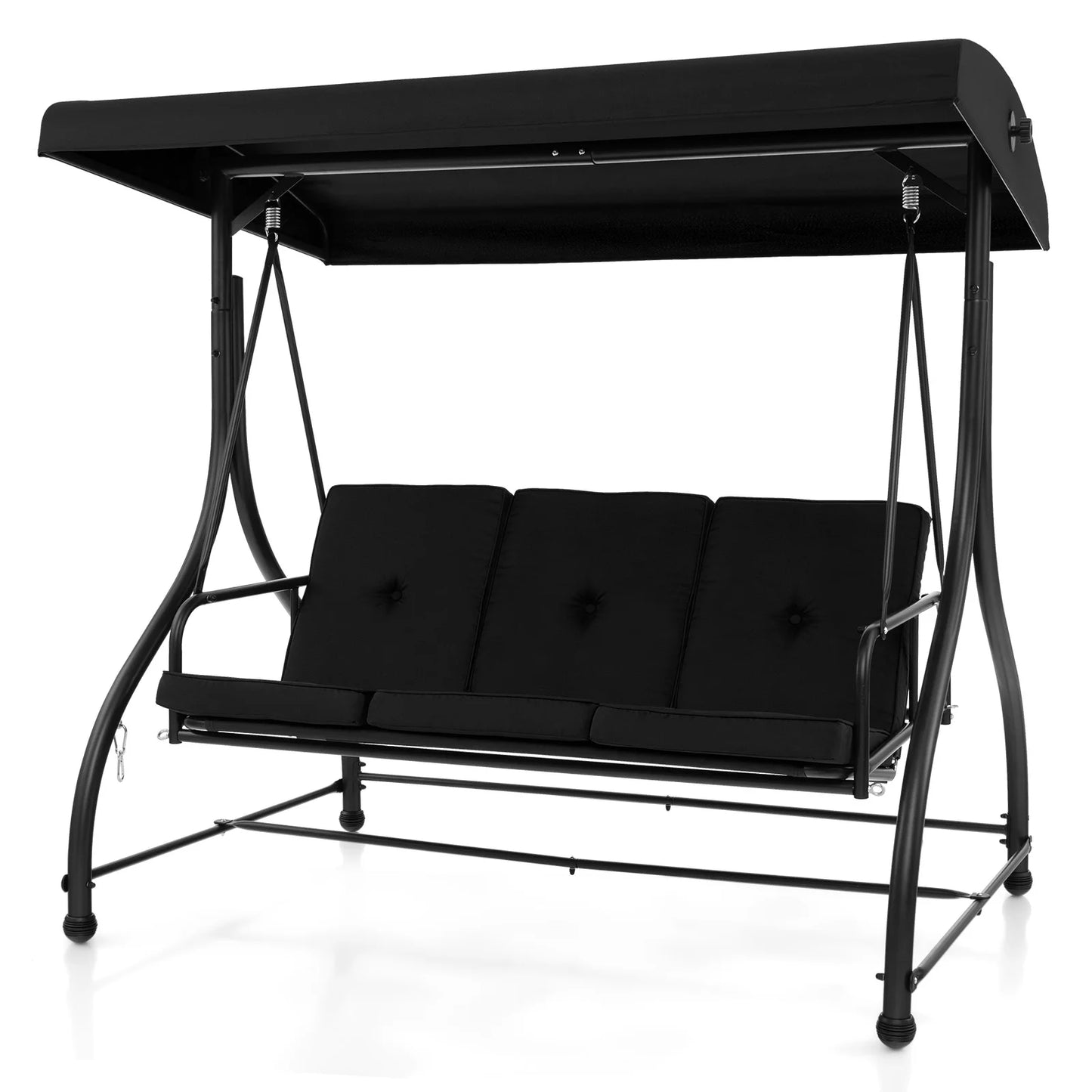 Costway 3-Seat Outdoor Converting Patio Swing Glider Adjustable Canopy Porch Swing Black