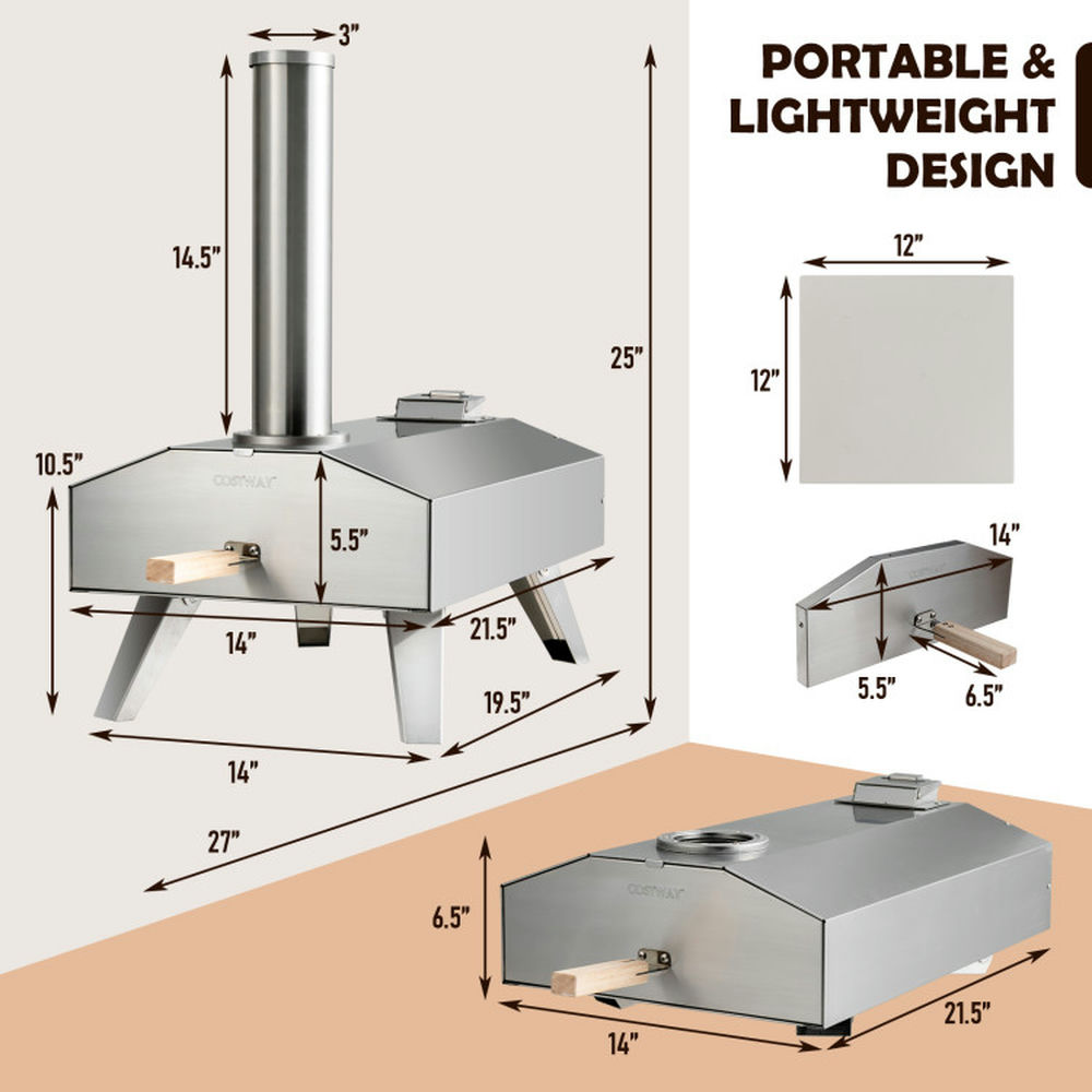 Topcobe Portable Stainless Steel Outdoor Pizza Oven with 12 Inch Pizza Stone, Cooking Space for Backyard, Patio and Parties