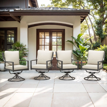 OPOHORO Swivel Rocker Patio Chairs Set of 4, Outdoor PE Wicker Dining Chairs with Beige Olefin Cushions and Gray Metal Frame, 360° Swivel & Rocking Motion for Garden Deck Porch