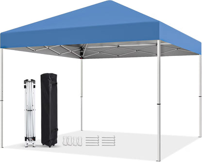 Puppys 10 X 10ft Pop Up Canopy Tent Easy Set up Outdoor Instant Straight Legs Portable Gazebo Shelter with Wheeled Bag for Camp Beach Patio and Garden (Blue)