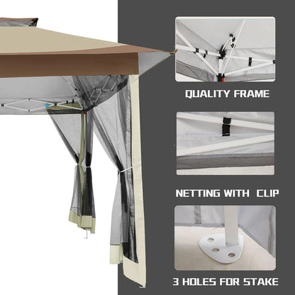 COBIZI 12x12 Outdoor Gazebo Pop Up Gazebo Canopy with Mosquito Netting Patio Tent Backyard Canopy with 2-Tiered Vented Top 3 Adjustable Height, Beige