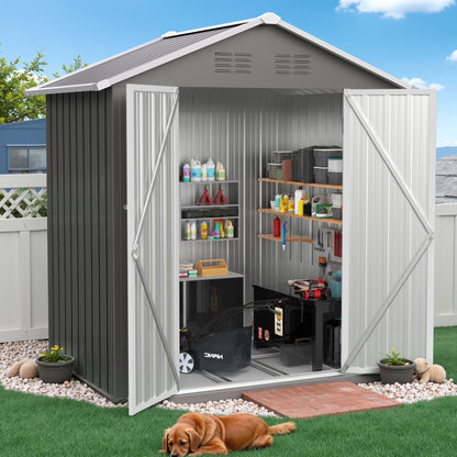 Seizeen Outdoor Storage Shed, 6' x 4' Metal Storage Shed with Base , Seizeen Tools Storage Shed, Galvanized Steel Garden Shed with Lockable Doors for Backyard, Patio, Lawn
