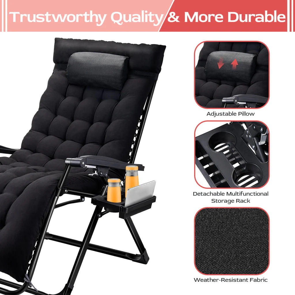 Oversized Zero Gravity Chair,VECUKTY XXL Ergonomic Patio Recliner Folding Reclining Chair for Indoor and Outdoor,Black