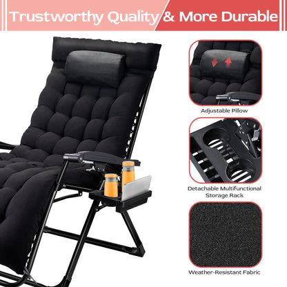 Oversized Zero Gravity Chair,VECUKTY XXL Ergonomic Patio Recliner Folding Reclining Chair for Indoor and Outdoor,Black