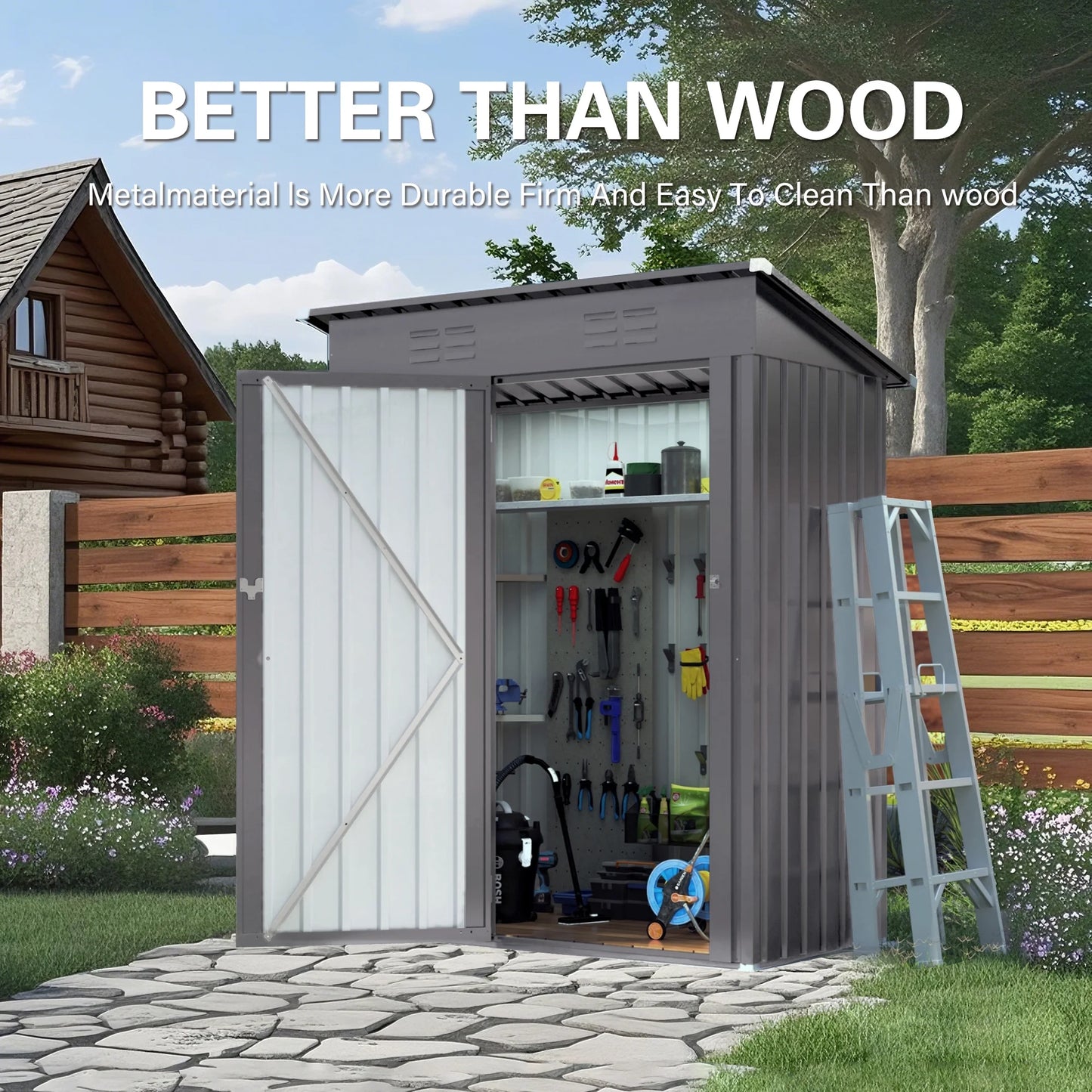 Outdoor Garden Tool Storage Shed, Seizeen All-Weather Metal Sheds with Lockable Door & Vents, 5 x 3Ft Outdoor Storage for Backyard Garden Patio, Gray