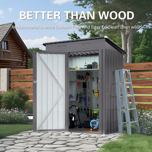 Outdoor Garden Tool Storage Shed, Seizeen All-Weather Metal Sheds with Lockable Door & Vents, 5 x 3Ft Outdoor Storage for Backyard Garden Patio, Gray