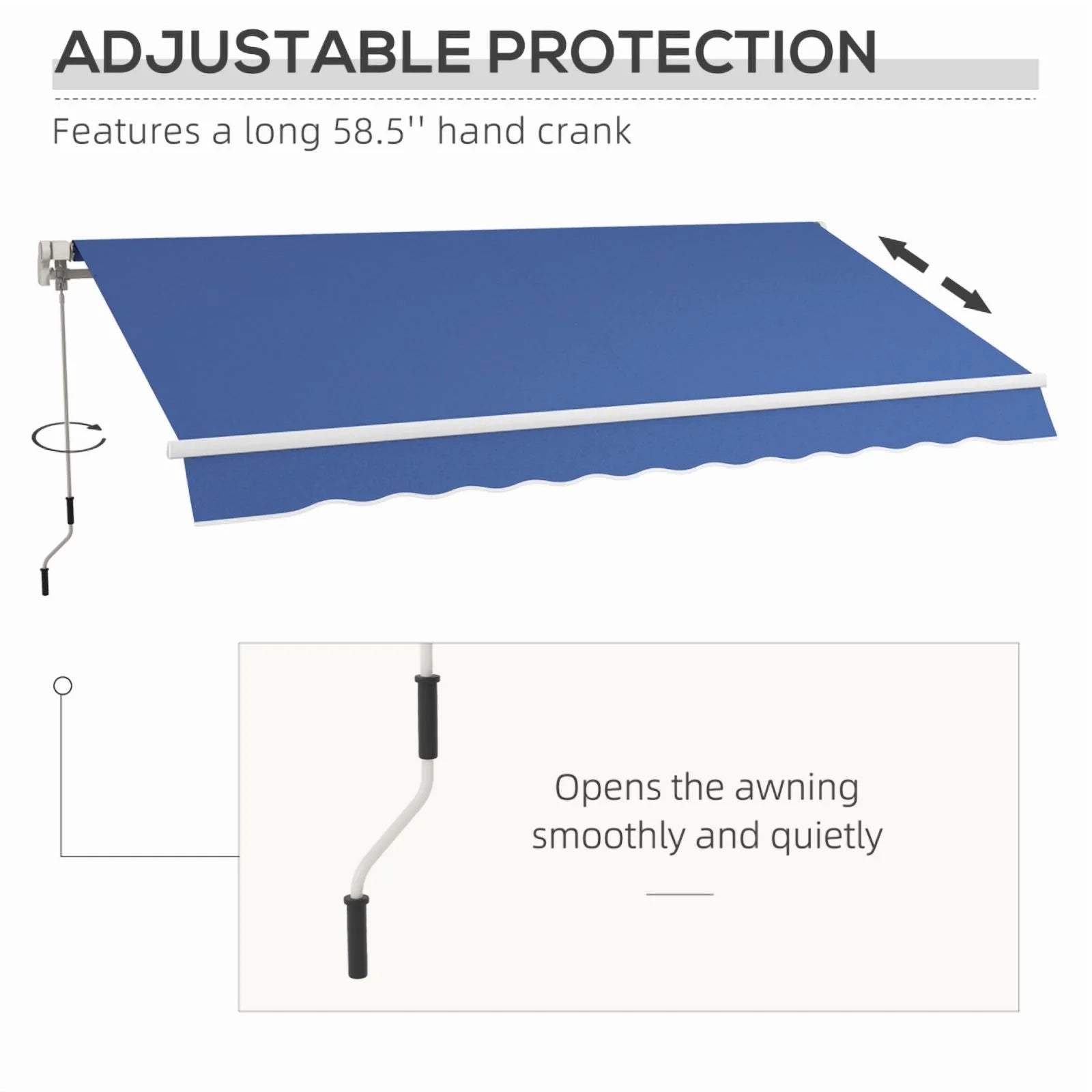 Outsunny 12' x 10' Retractable Awning Patio Awnings Sun Shade Shelter with Manual Crank Handle, 280g/m2 UV & Water-Resistant Fabric and Aluminum Frame for Deck, Balcony, Yard, Dark Blue On-Site