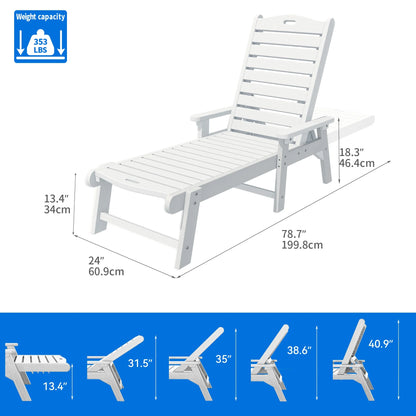 Dextrus Outdoor Chaise Lounge Chair with Wide Armrest and Adjustable Backrest, Waterproof Resin Patio Lounger with 350lbs Capacity