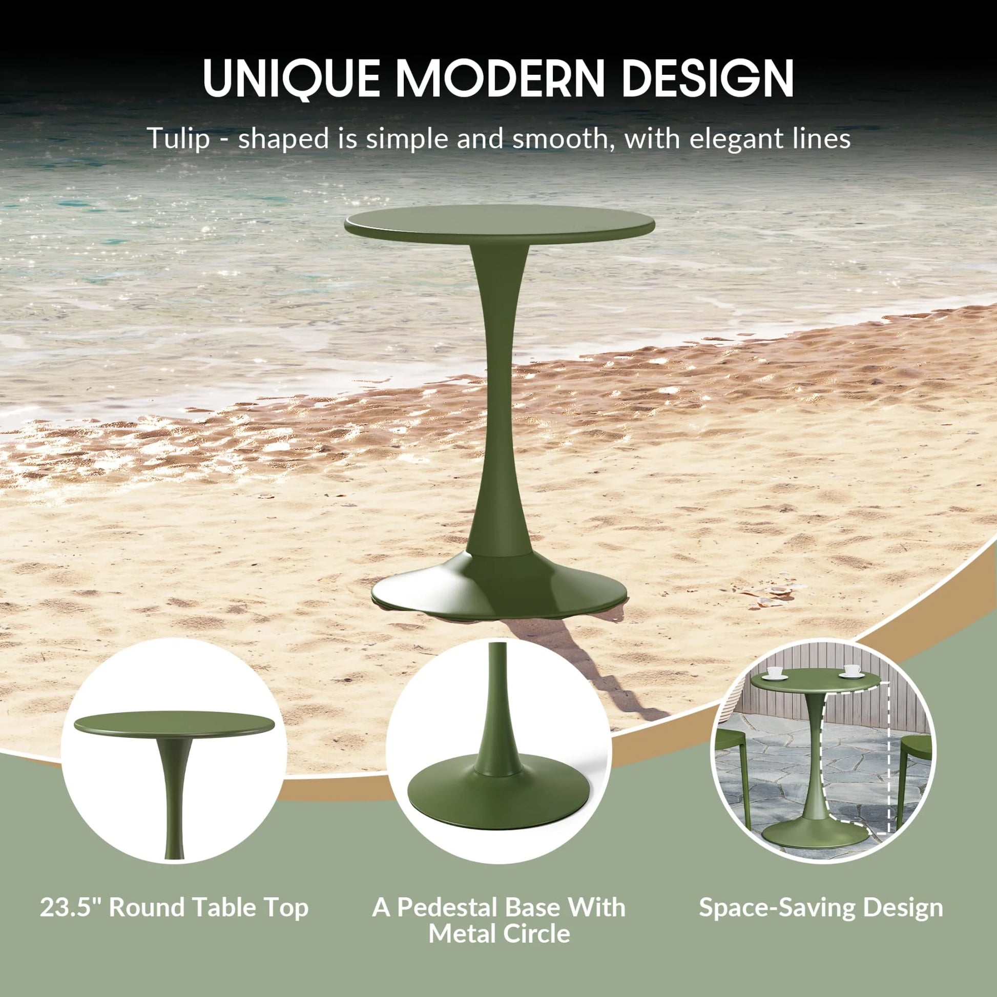 WestinTrends Playa 3-Piece Outdoor Round Metal Dining Table Set And Stackable Resin Patio Dining Side Chairs, Olive Green