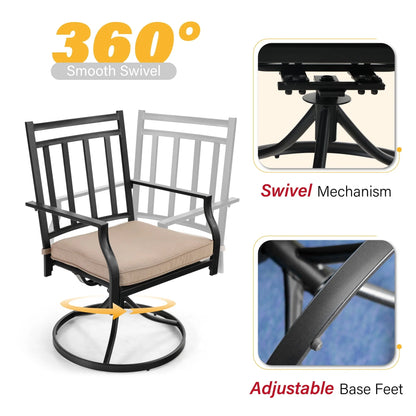 Sophia & William Set of 2 Outdoor Patio Dining Chairs Metal Swivel Chairs with Beige Cushions