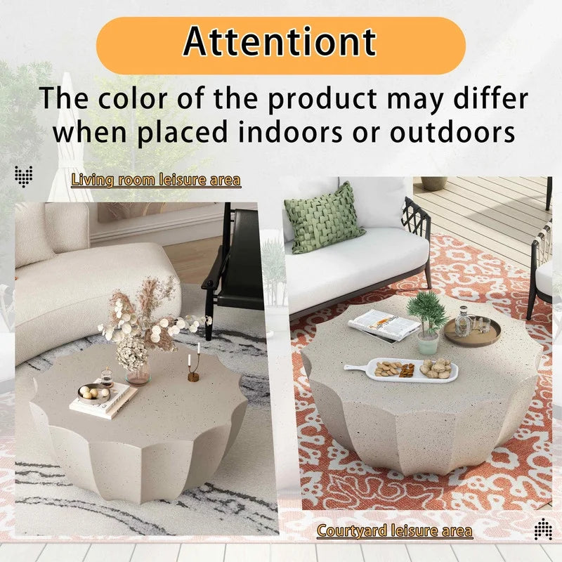 FFH 35.43" Coffee Table for Indoor & Outdoor, Modern Cement Table for Living Room, Patio, Backyards, White