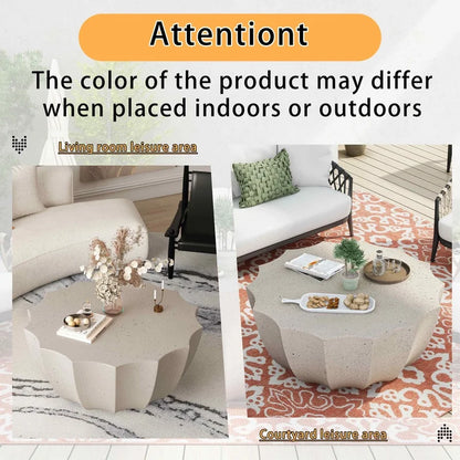 FFH 35.43" Coffee Table for Indoor & Outdoor, Modern Cement Table for Living Room, Patio, Backyards, White