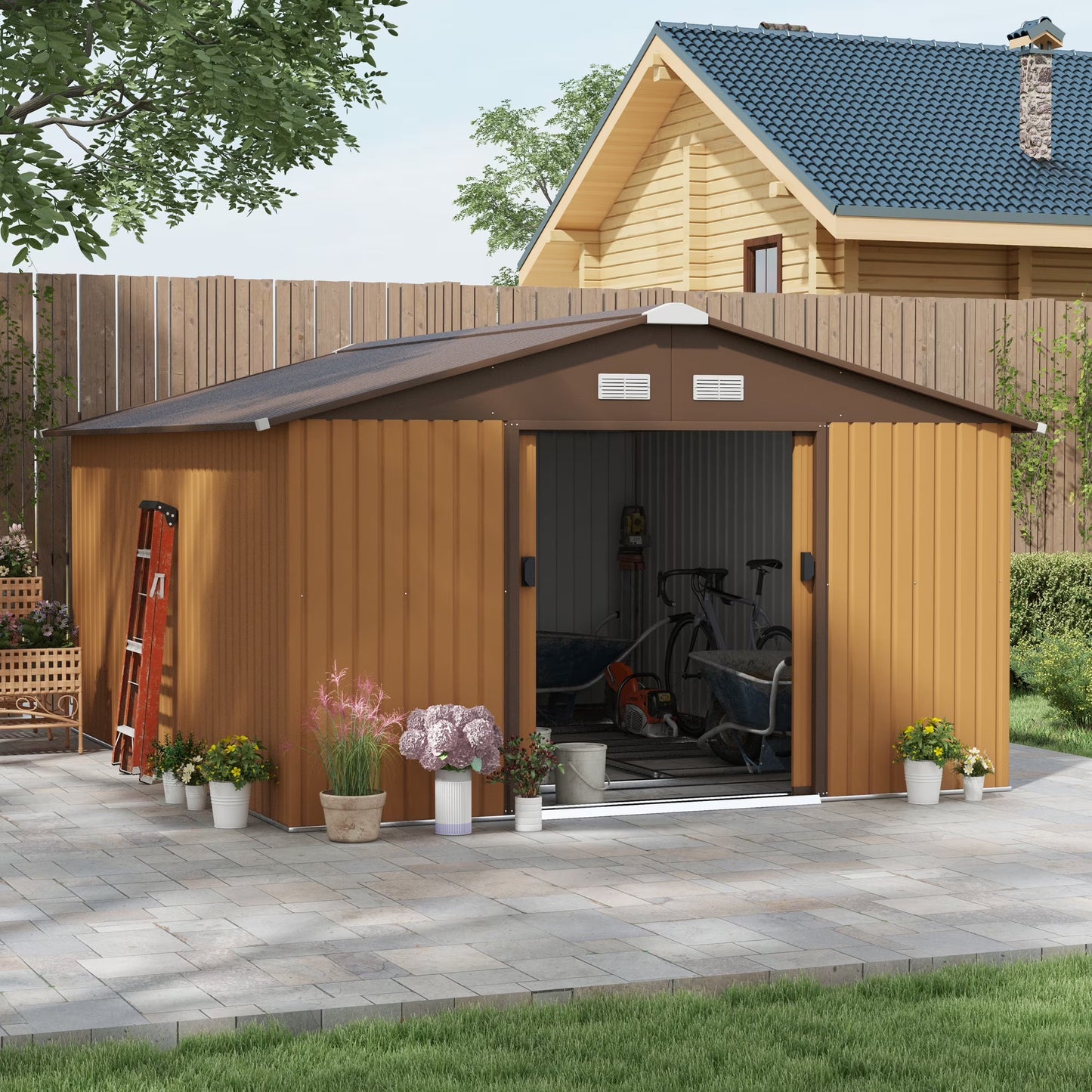 Outsunny 7' x 4' Metal Storage Shed Organizer, Garden Tool House with 4 Vents and 2 Sliding Doors for Backyard, Patio, Garage, Lawn, Dark Gray