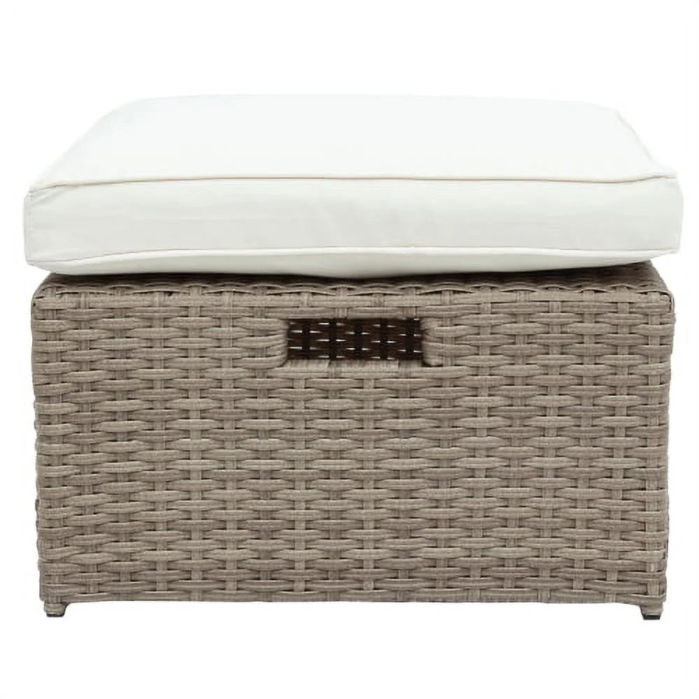 Harper & Bright Designs 4 Pieces Patio Wicker Chair with Ottoman and Coffee Table, Outdoor Rattan Loveseat Sectional Sofa Furniture Set for Garden, Beige Cushions