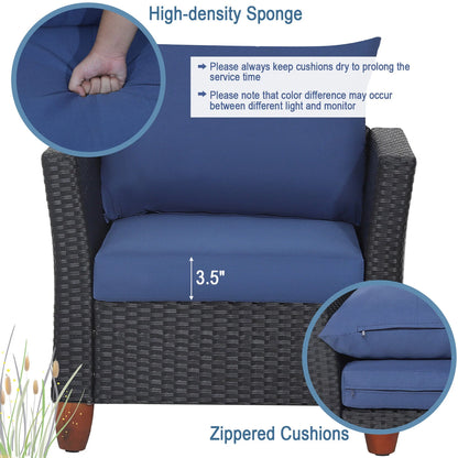Gymax 3PCS Patio Rattan Conversation Set Outdoor Furniture Set w/Navy Cushions