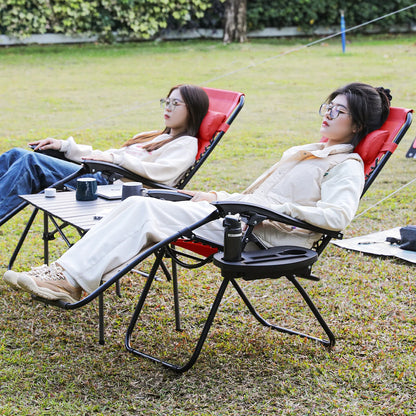 Magshion 2PCS Zero Gravity Foldable Chairs Set Adjustable Recliners with Pillow Outdoor Lounge Chaise Built-in Cup Holder for Camping Patio Porch Beach Backyard Garden, Red