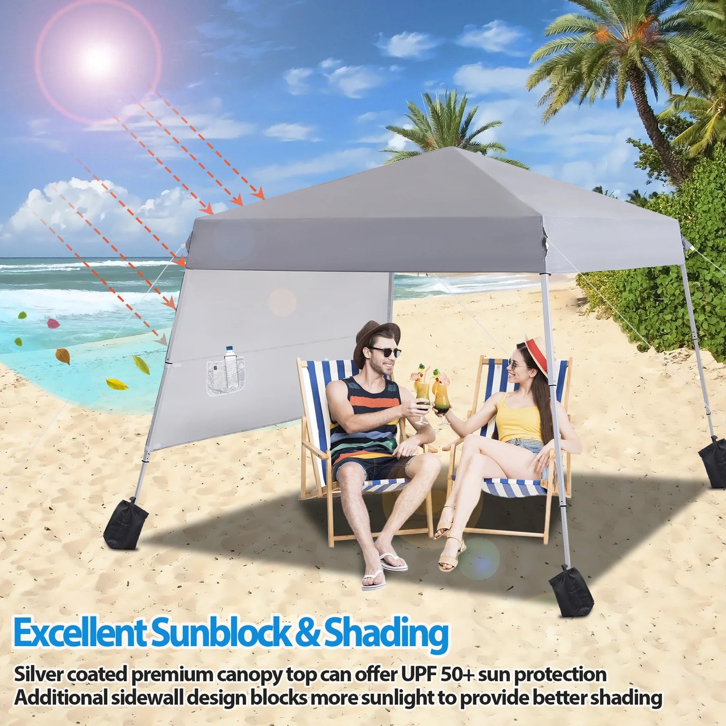 YUONAO 8x8 FT Slant Leg Pop Up Canopy Tent with Sidewall, Outdoor Wedding Party Gazebo, Portable Sun Shelter for Patio, Backyard, Beach – Gray