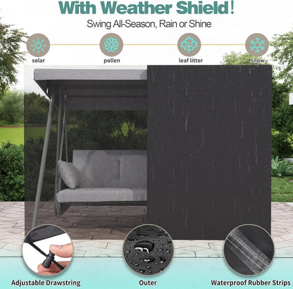CHINNLUU Oversized 4 Person Porch Swing with Stand 800 LBS Capacity Adjustable Canopy Backrest Includes Cushions Pillows Patio 2 in 1 Swing Bed for Backyard Garden Poolside, Champagne