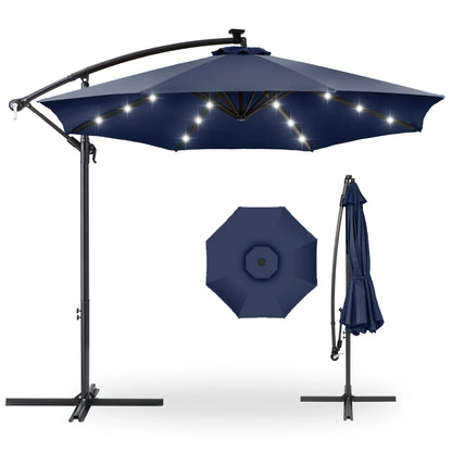 Best Choice Products 10ft Solar LED Offset Hanging Outdoor Market Patio Umbrella w/Adjustable Tilt - Navy Blue