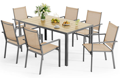 Outdoor Dining Set, Lofka 7 Piece Patio Dining Table Set for 6 Persons with Cool Textilene Armchairs for Backyard & Garden, Brown