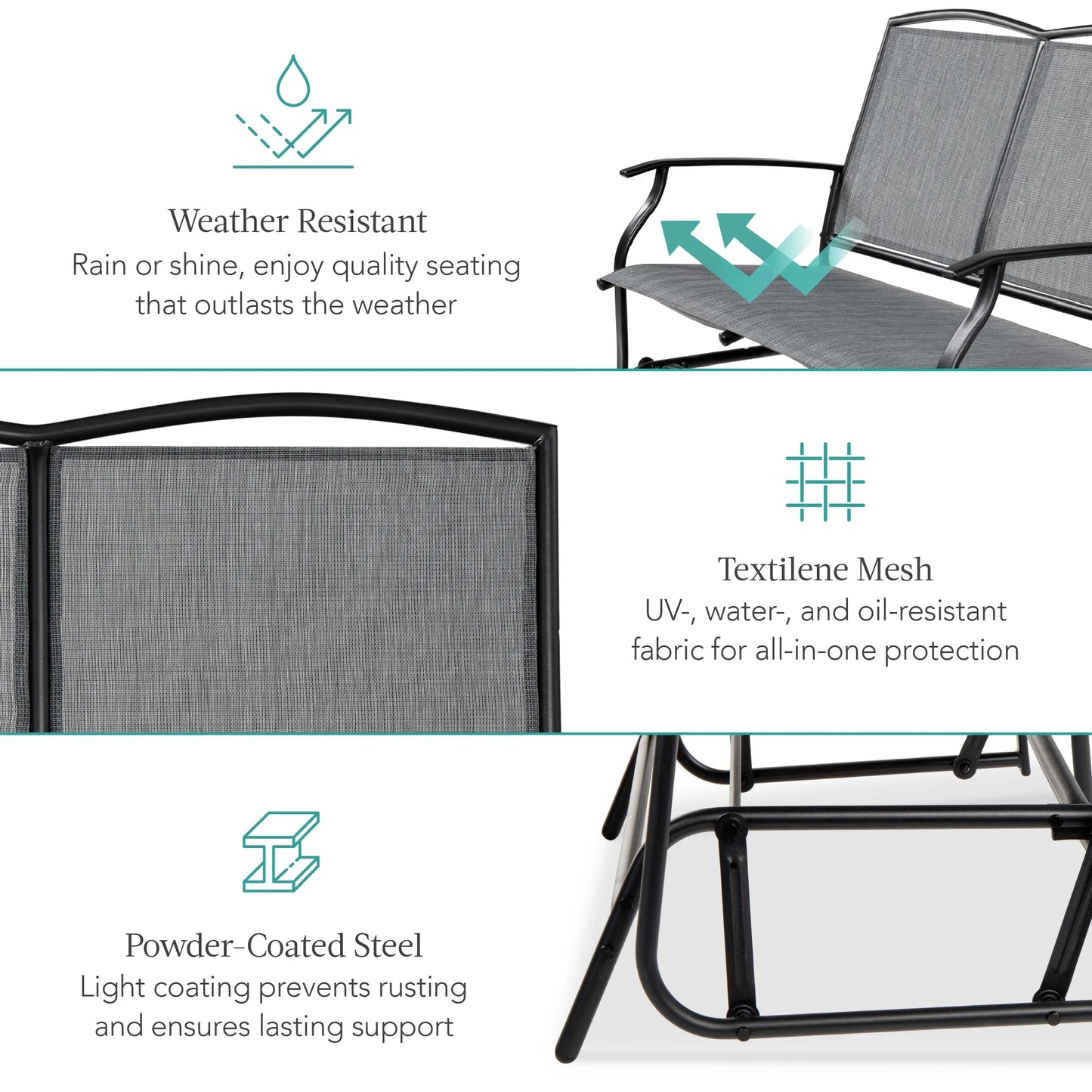 Best Choice Products 2-Person Outdoor Swing Glider, Steel Patio Loveseat, Bench Rocker w/Armrests - Gray