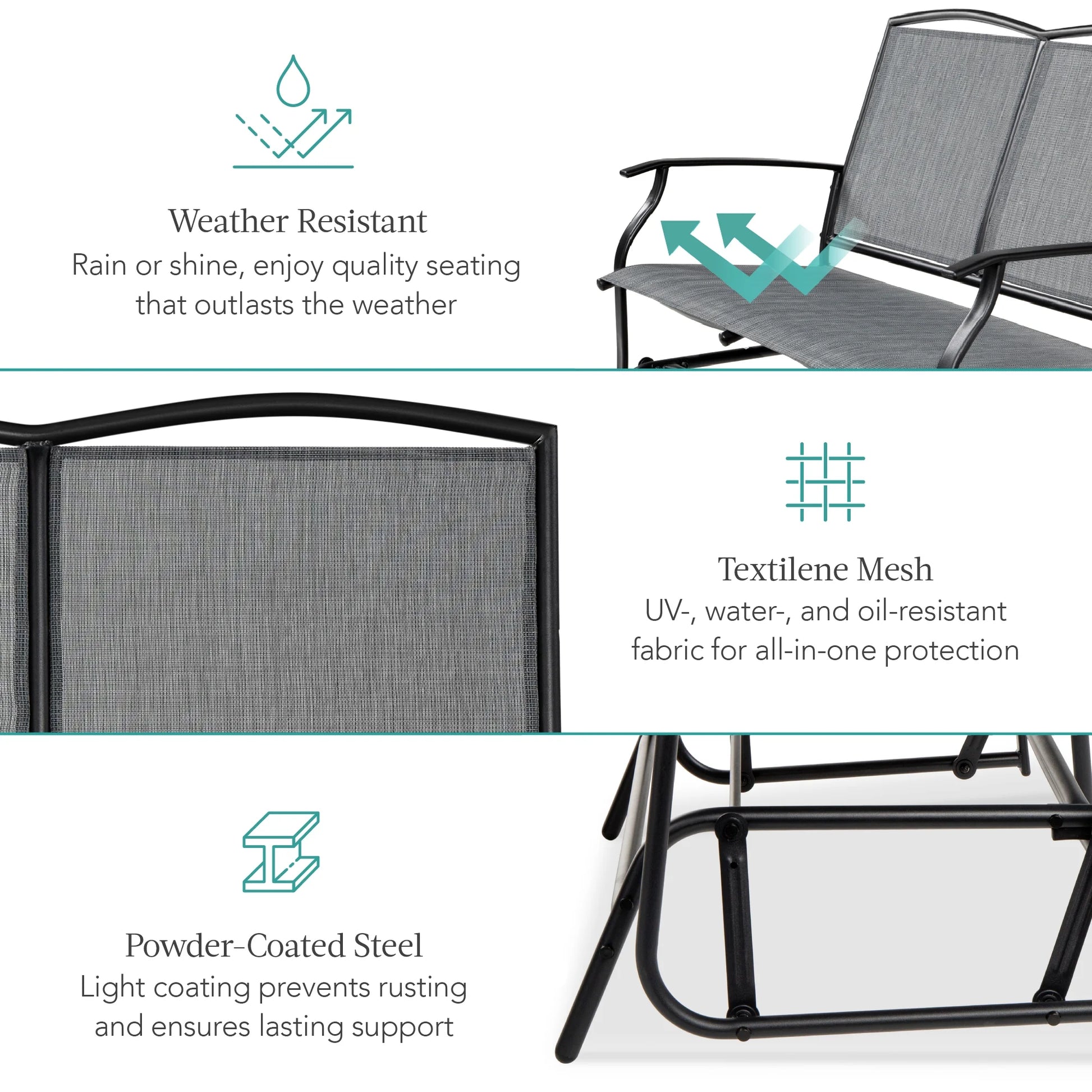 Best Choice Products 2-Person Outdoor Swing Glider, Steel Patio Loveseat, Bench Rocker w/Armrests - Gray