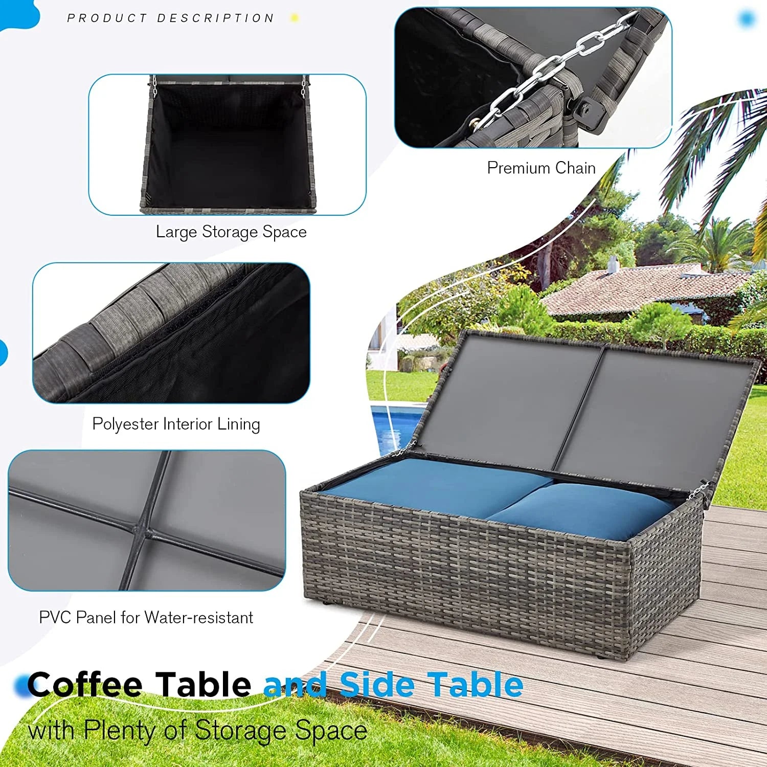 AECOJOY 7 Pieces Outdoor Furniture Set with Two Storage Boxes, Rattan Wicker Sectional Sofa Couch Patio Conversation Set, Dark Blue