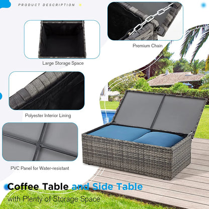 AECOJOY 7 Pieces Outdoor Furniture Set with Two Storage Boxes, Rattan Wicker Sectional Sofa Couch Patio Conversation Set, Dark Blue