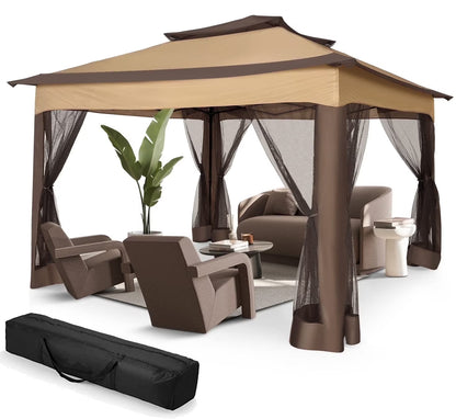 COBIZI 11x11 Pop up Gazebo Outdoor Canopy Gazebo Patio Gazebo with Mosquito Netting Canopy Shelter with 121 Square feet of Shade for Poolside, Garden, Party and Backyard, Gray