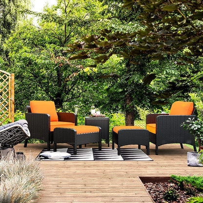 GARTIO 5 Pieces Patio Conversation Furniture Set, Outdoor PE Wicker Rattan Chairs with Ottomans and Side Table