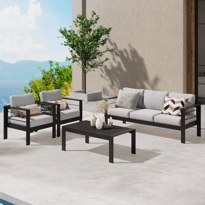 Superjoe Aluminum Outdoor Furniture Set 4 Pcs Patio Conversation Sofa Set with Coffee Table,Gray