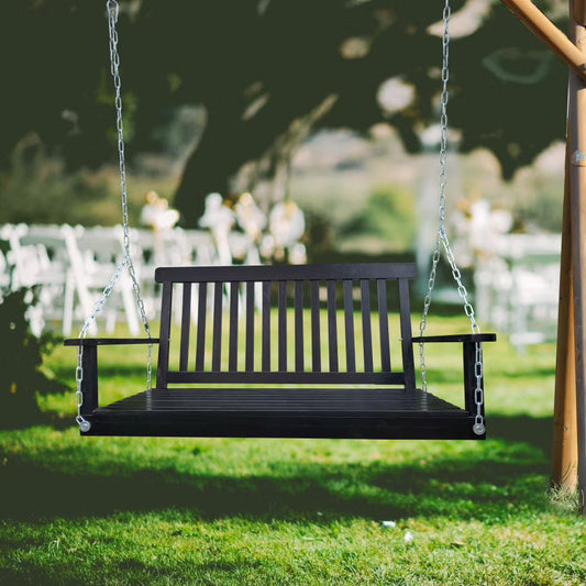 Front Porch Swing with Armrests,Wood Swing Bench with Hanging Chains for Outdoor Patio Garden Yard,800 LBS Weight Capacity,Easy to Assemble,Black