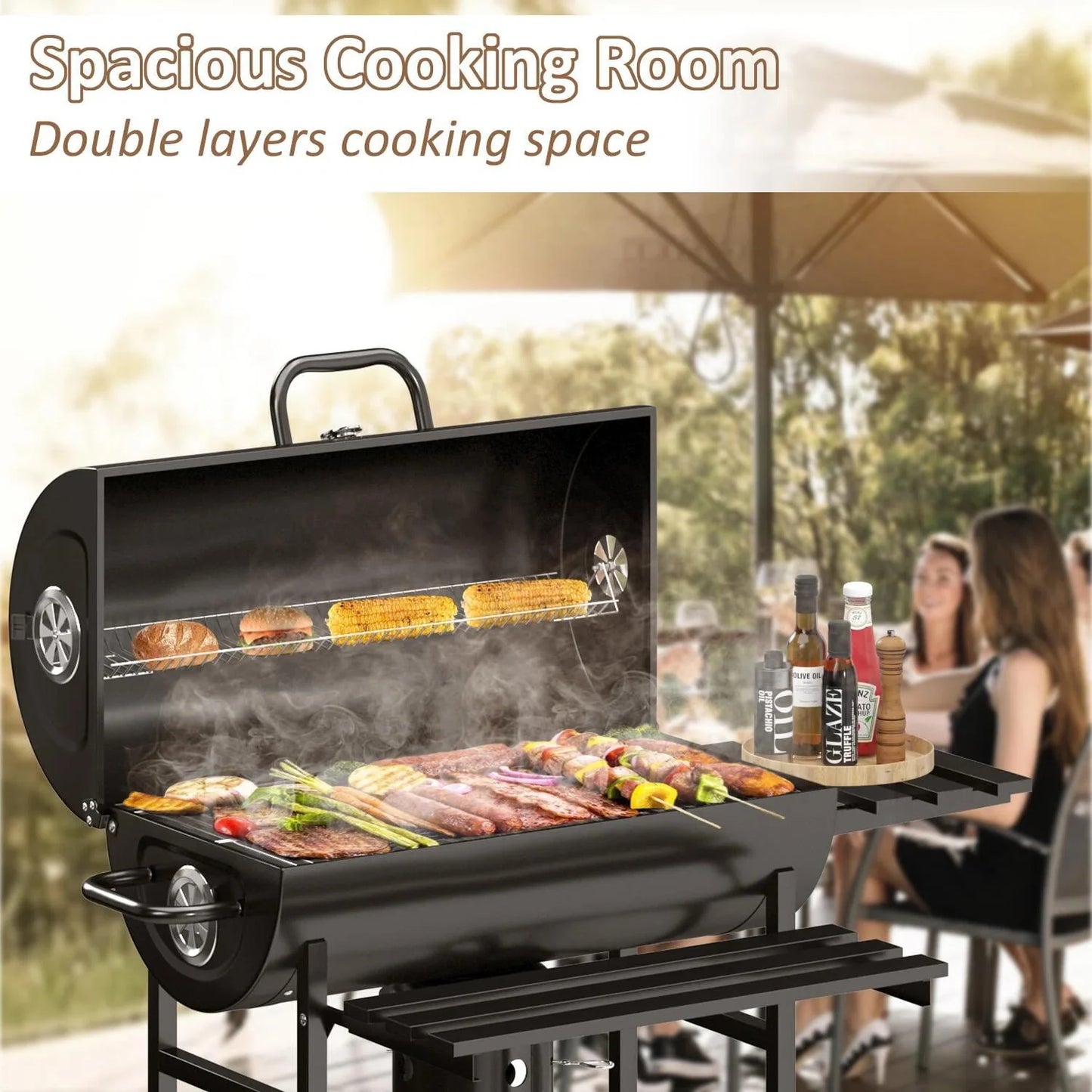 Vineego 29-Inch Charcoal Grill Outdoor BBQ Smoker Picnic Camping Patio Backyard Cooking, Black