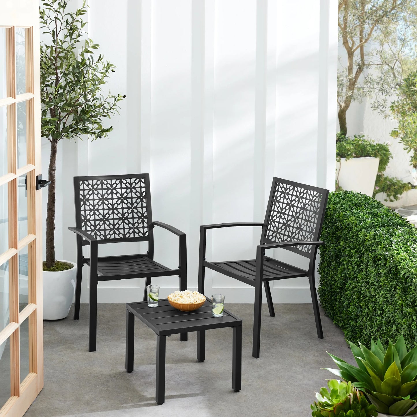 Best Choice Products 3-Piece Stackable Steel Outdoor Conversation Bistro Set, Patio Chat Furniture w/2 Chairs, Table- Black