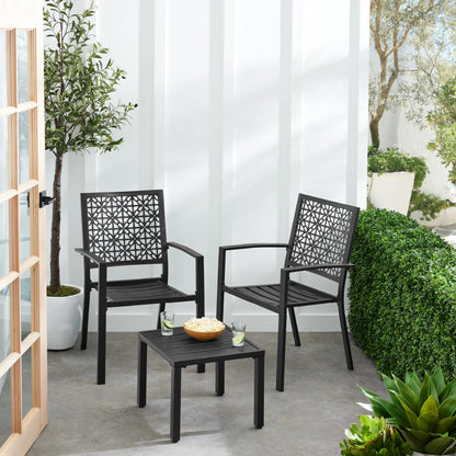 Best Choice Products 3-Piece Stackable Steel Outdoor Conversation Bistro Set, Patio Chat Furniture w/2 Chairs, Table- Black