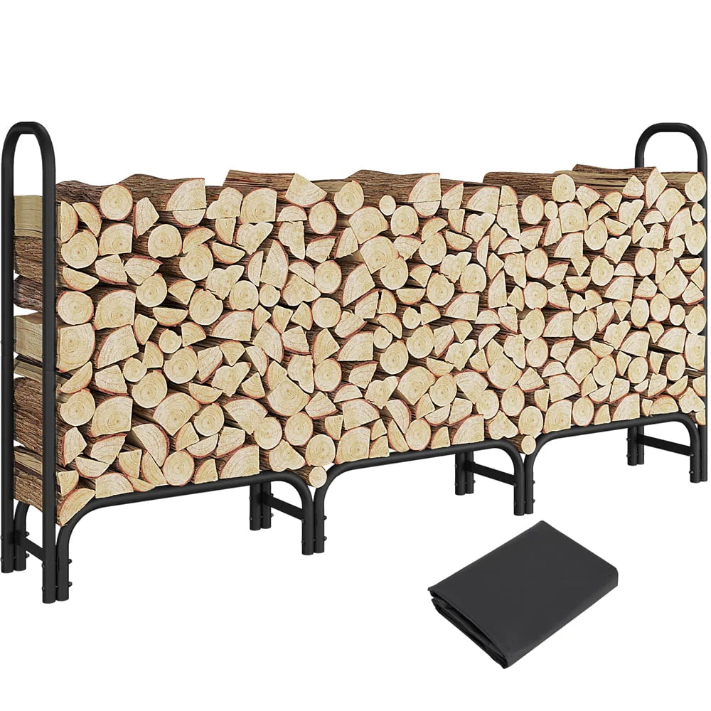 SmileMart 94.5" Large Metal Firewood Log Rack Holder for Outdoor Patio Balcony, Black