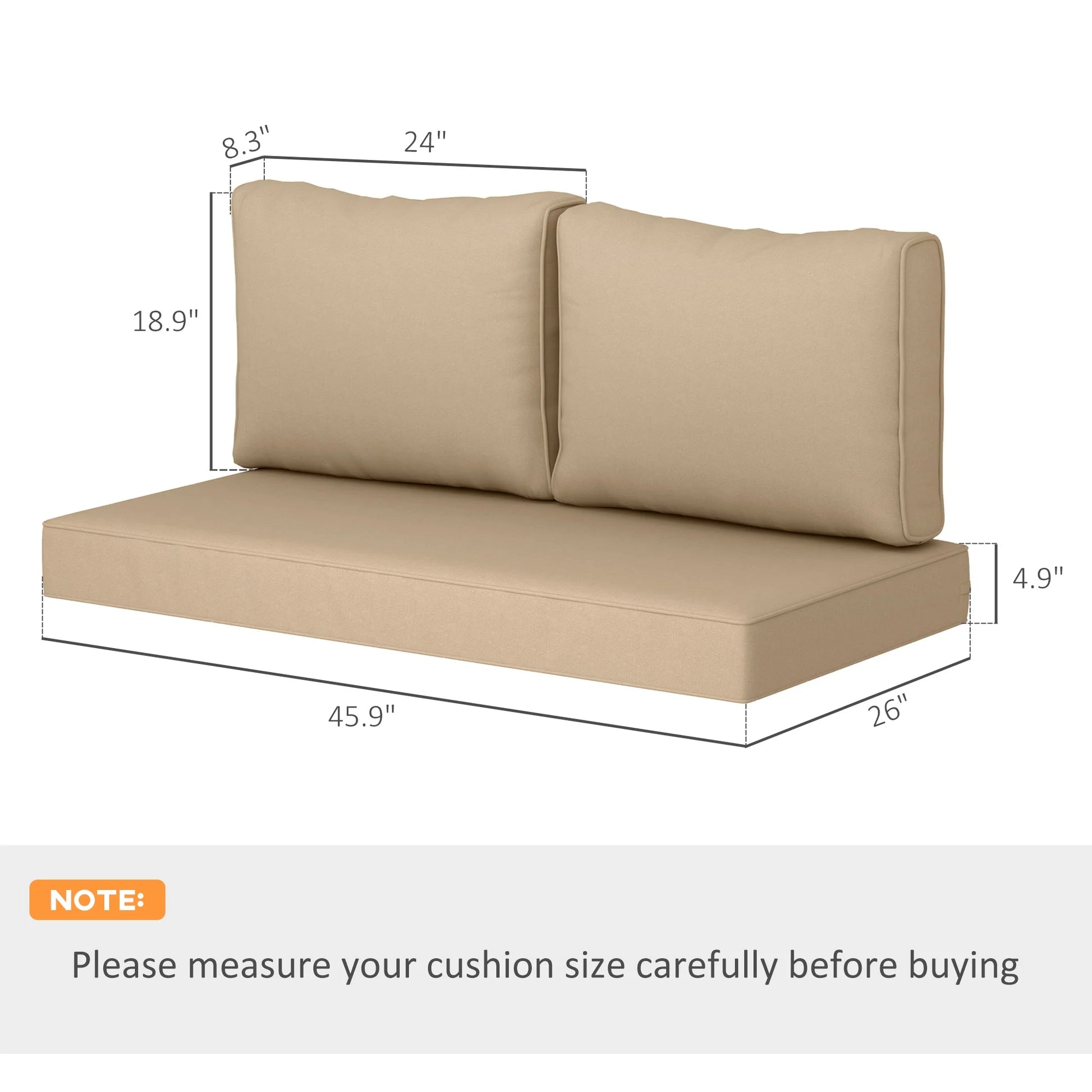 Outsunny 2 Seater Patio Furniture Cushions, 5 in Outdoor Loveseat Cushions with Removable Cover, Replacement Cushions for Outdoor Furniture, Beige